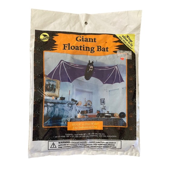 VTG 2000 NIP Halloween Giant Floating Black Bat 10' Hanging Decoration Sun Hill - Picture 2 of 6